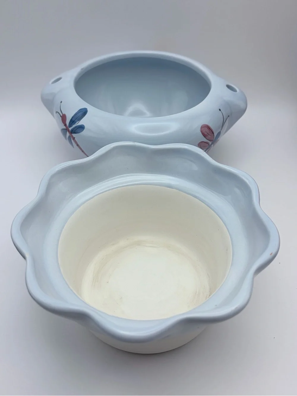 Vintage Ceramic *African Violet Planter Self Watering Dragonfly Pot Light Blue